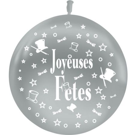 Ballon Géant Joyeuses Fêtes Argent