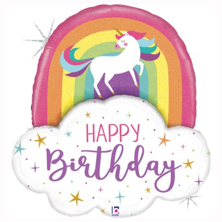 Ballon Happy Birthday Licorne Arc en ciel