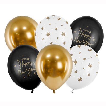 Ballon Happy New Year Noir et or par 6